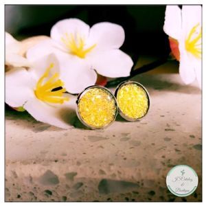 Yellow Druzy on Stainless Steel Posts Earrings